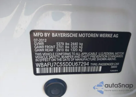 2013 BMW 535I xDrive from USA, damaged, VIN WBAFU7C55DDU67294